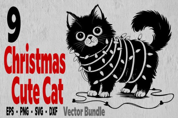 Cute Cat Christmas Light Graphics for Crafts & Blogs