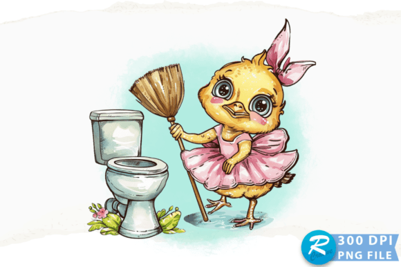 Cute Chicken Cleaning Graphics for Crafts