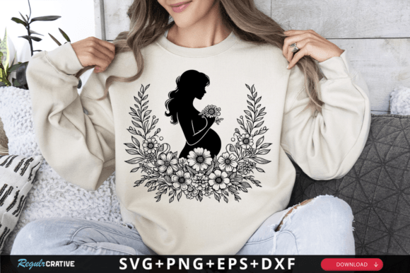 Floral Pregnant Mom SVG: Graphics for T-Shirt Designs